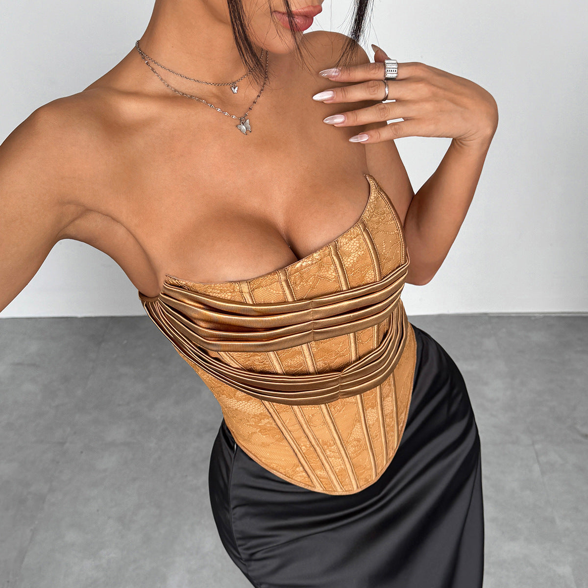 Lace Wrap Chest Design Fitted Street Unique Backless Tube Top