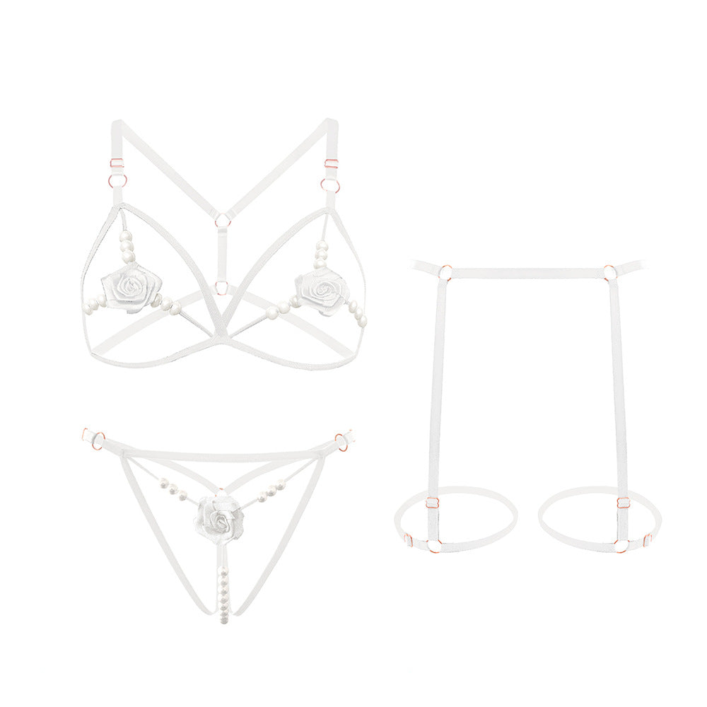 Sexy interior clothing rose bead three-point set for women
