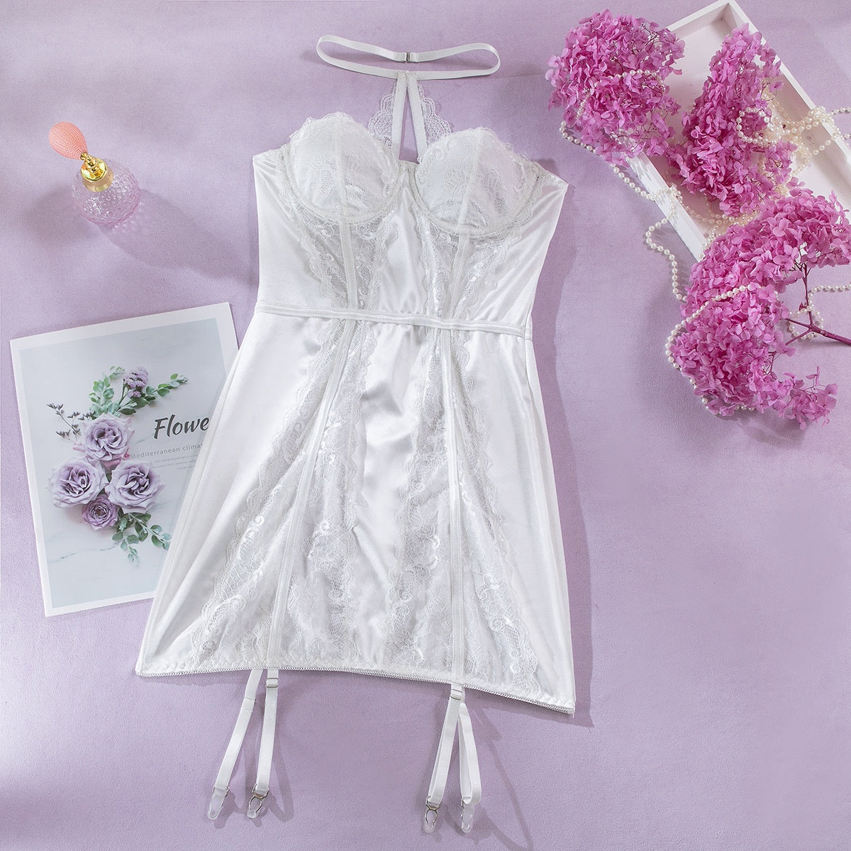 Lace Sheer Wrap Chest Halter Push-Up Underwire Sleepwear Women's Sexy Romper
