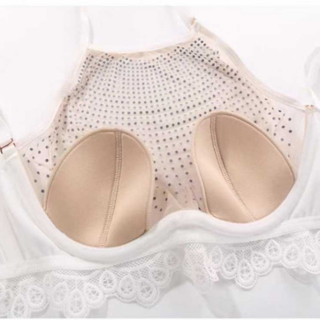 Summer Thin Strapless Backless Small Chest Gathering Bra, Rhinestone Mesh Bra, Chest Minimizing Pure Desire Girl Bra