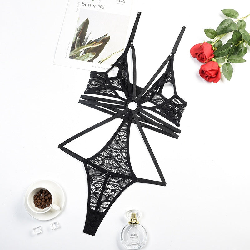 Sexy hollow lace strap underwear for shaping and fun jumpsuit