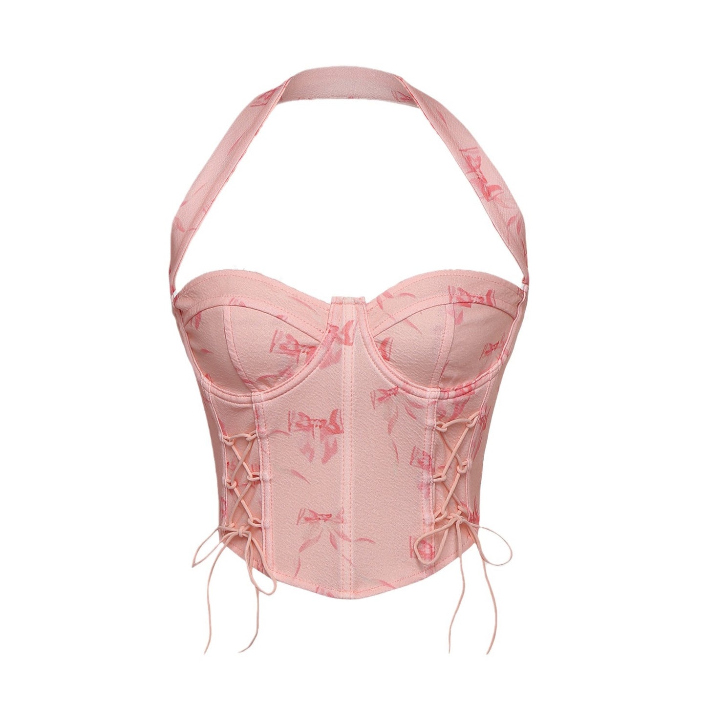 Sexy Print Bone Chest Top with Strapless Halter Neckline and Bandage Design