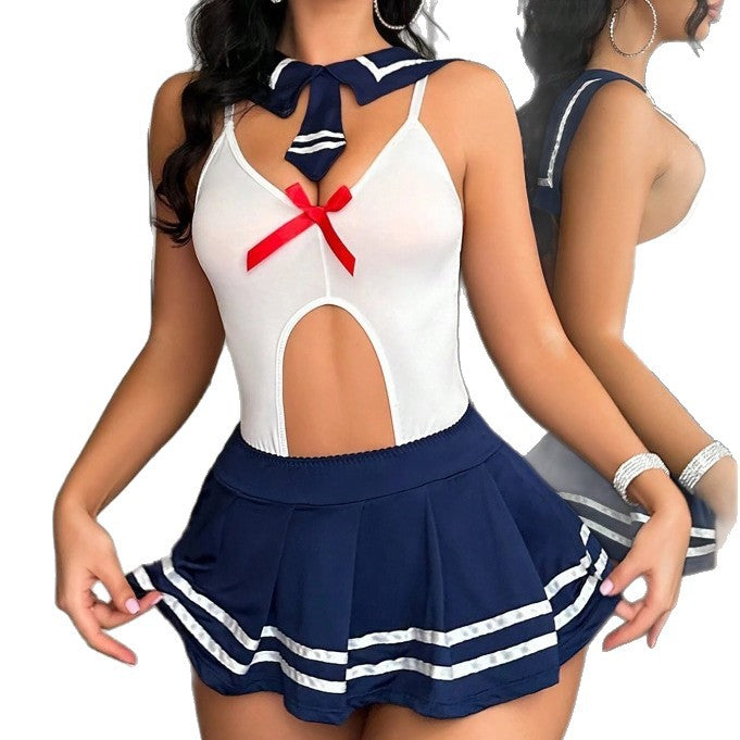 Sexy Mesh Transparent Hollow-out One-Piece Uniform Temptation Lingerie Set
