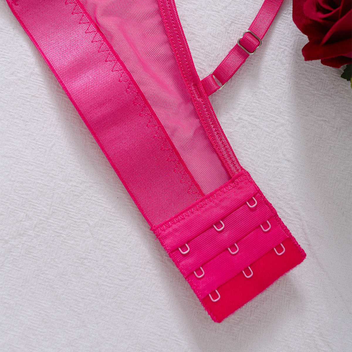 Two piece set of sexy lingerie with butterfly knot floral embroidery and mesh stitching