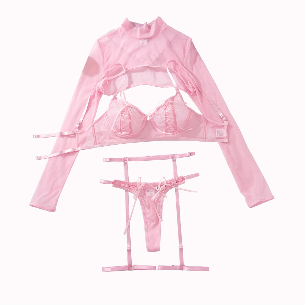 Mesh see through transparent hollow sexy lingerie set