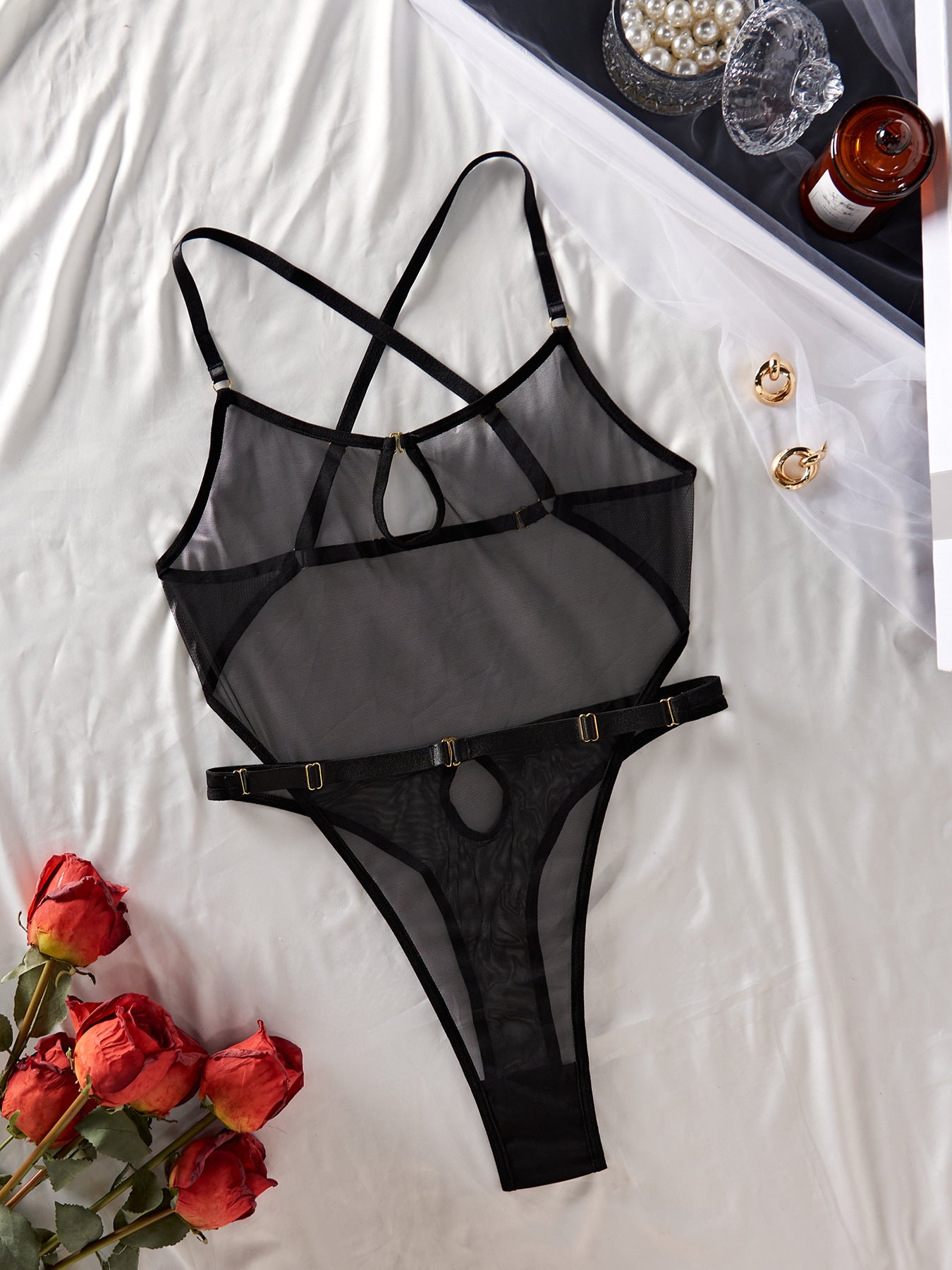 Perspective mesh cross beautiful back fashionable design fun jumpsuit for women