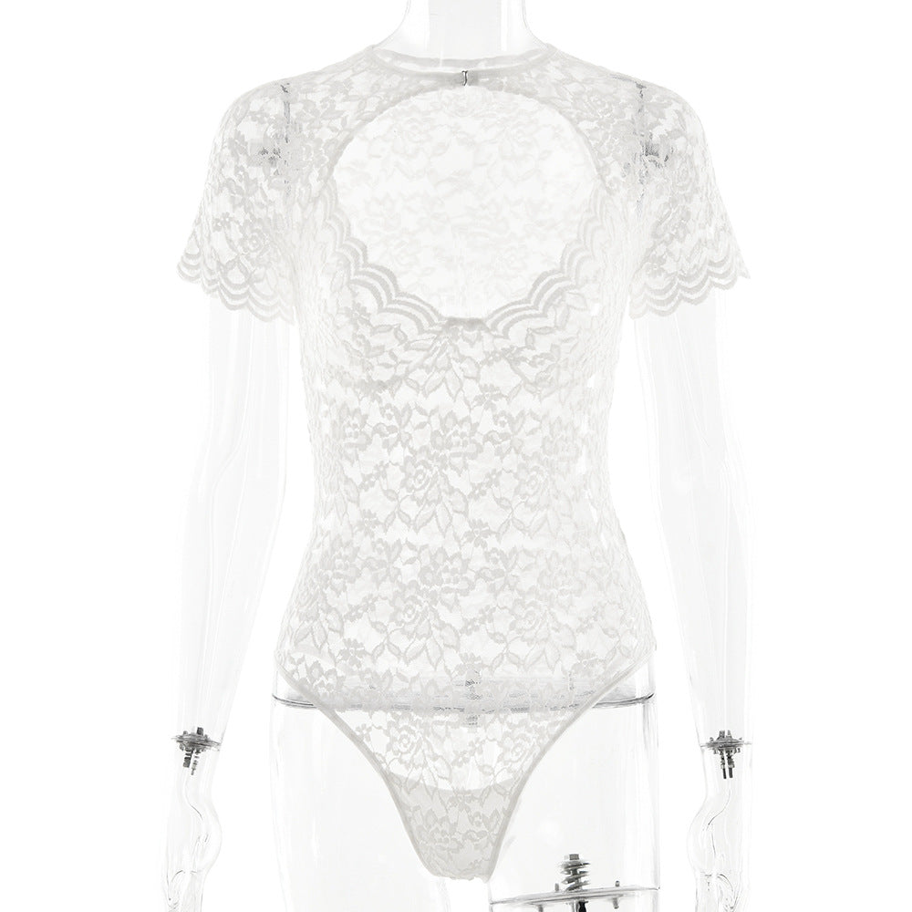 Sexy Lace Base Layer Women's Hollow Out Fitted One-Piece Top