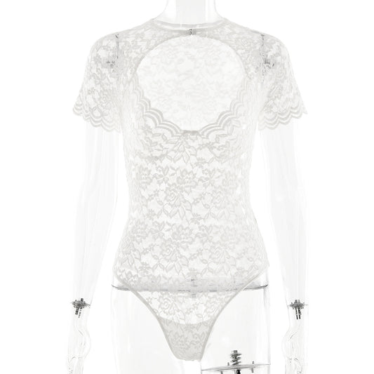 Sexy Lace Base Layer Women's Hollow Out Fitted One-Piece Top