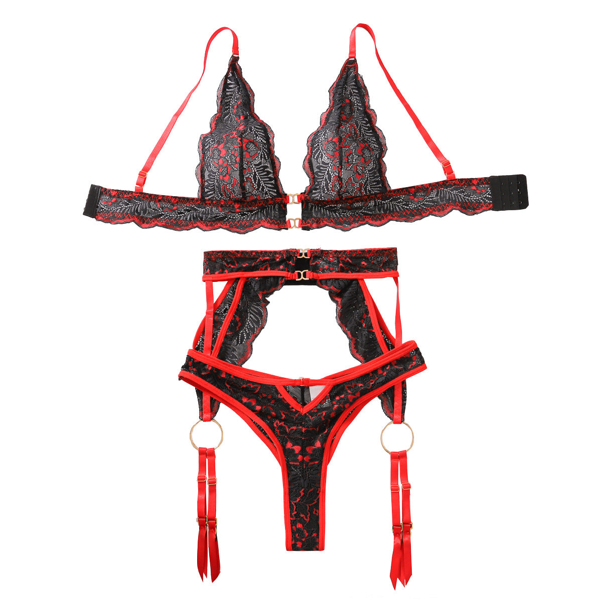 Multi color perspective lace and lace charm split lingerie set