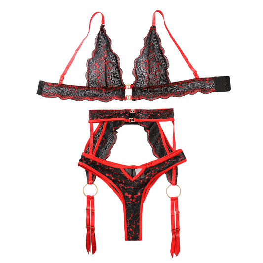 Multi color perspective lace and lace charm split lingerie set