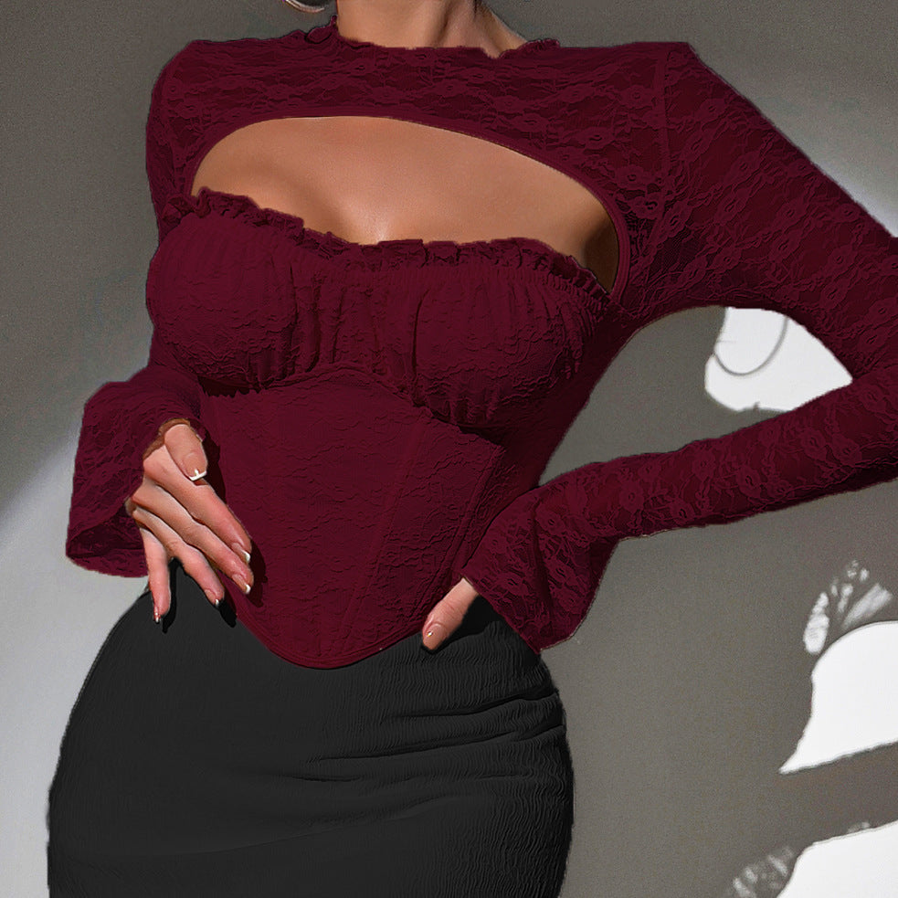 Sexy Lace Splicing Long Sleeve T-Shirt