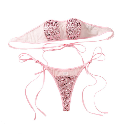 Perspective mesh splicing sexy lingerie two-piece set