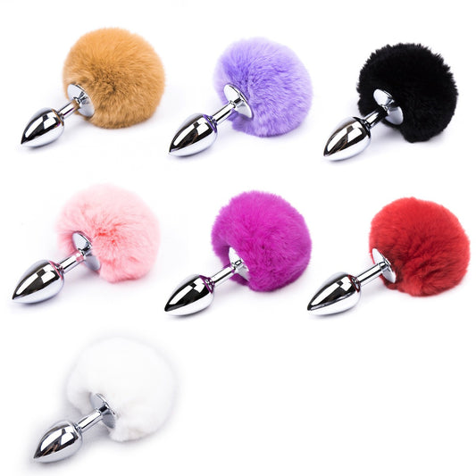 Sex Products Rabbit Short Tail Vestibule Metal Penis Anal Plug SM Male And Female Lovers Masturbate