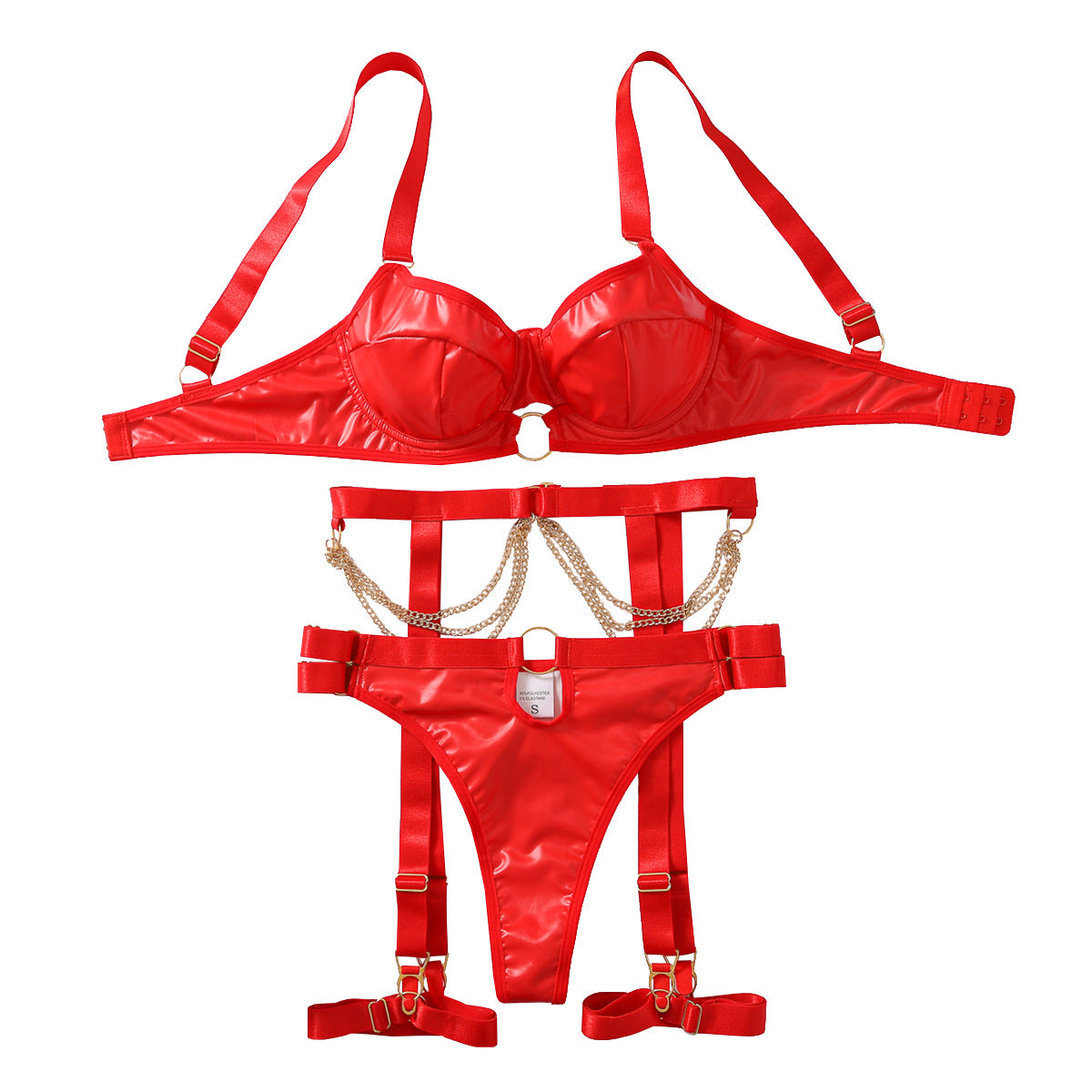 Metal Chain Sexy Underwear Set Spicy Girl Charming Adjustable Bra Four Piece Set