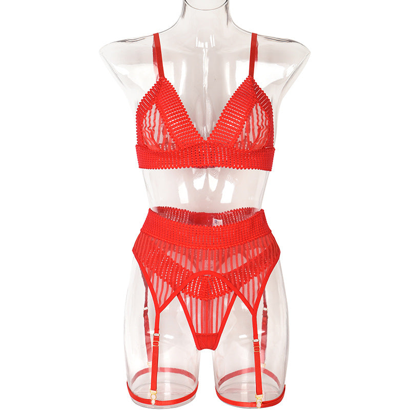 Complex Craftsmanship Triangle Cup Weaving Sexy Underwear Four Piece Set