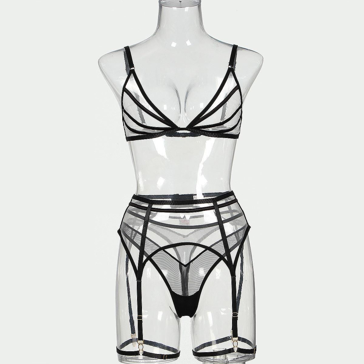 Summer New Triangle Cup Sexy Underwear Set Sexy Perspective Mesh Splicing Four Piece Set