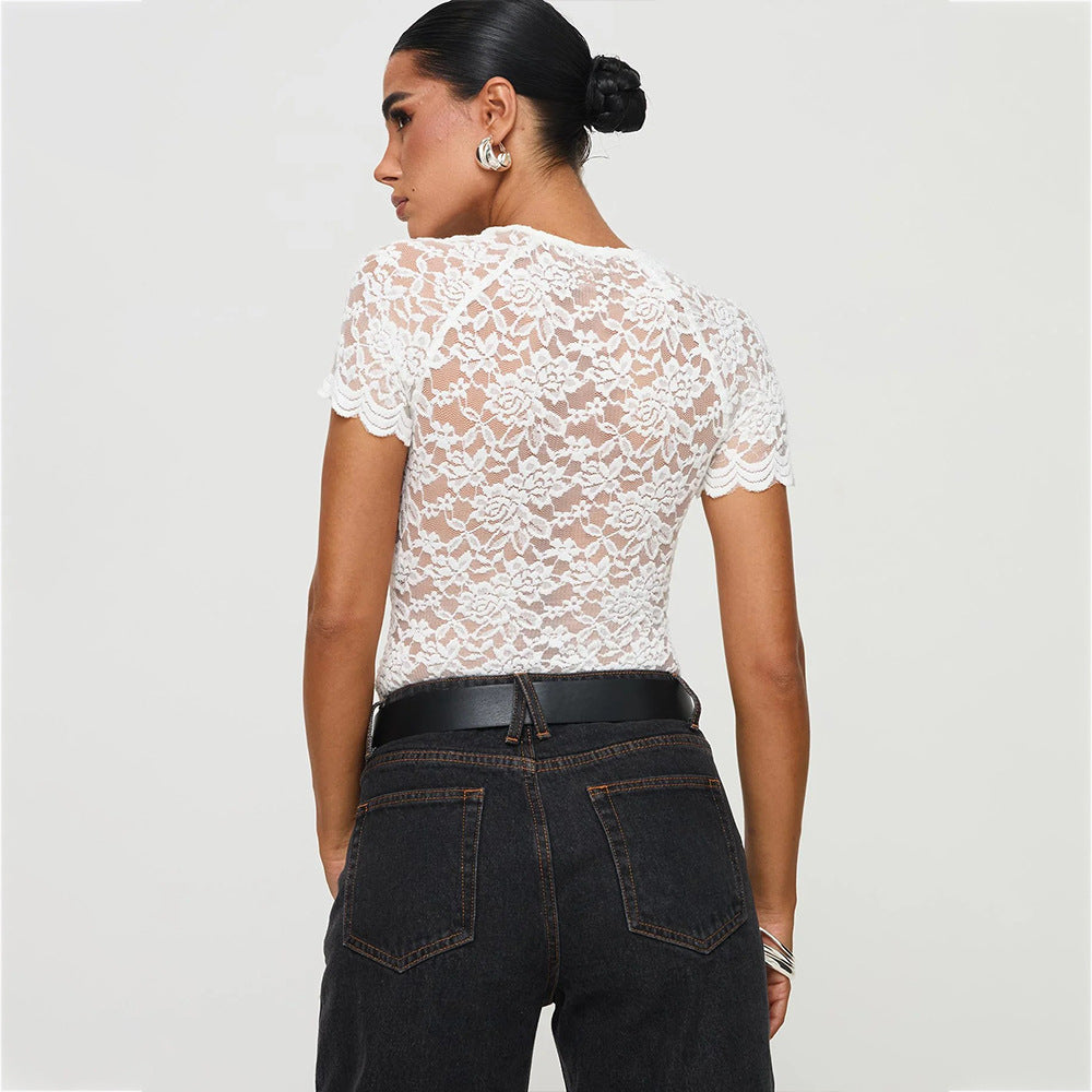 Sexy Lace Base Layer Women's Hollow Out Fitted One-Piece Top