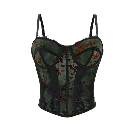 Sexy tight printed lace camisole