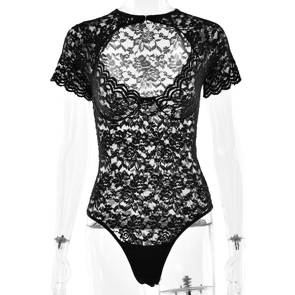 Sexy Lace Base Layer Women's Hollow Out Fitted One-Piece Top