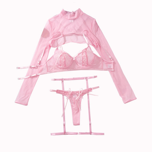 Mesh see through transparent hollow sexy lingerie set