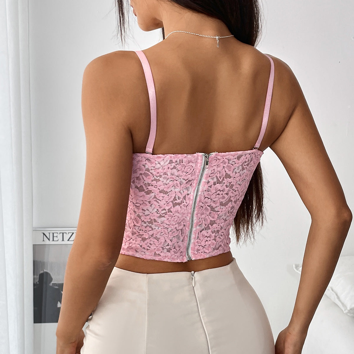Spring and Summer New Double Layer Flower Lace Fresh  Detachable Shoulder Strap Tube Top