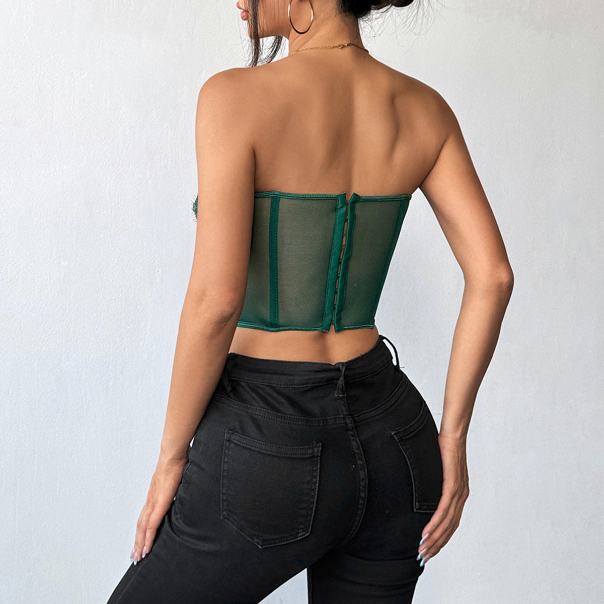 Sexy Women's Spring and Summer Pure Temptation Lace Boned Button Waist Shaping Wrap Chest Backless Top