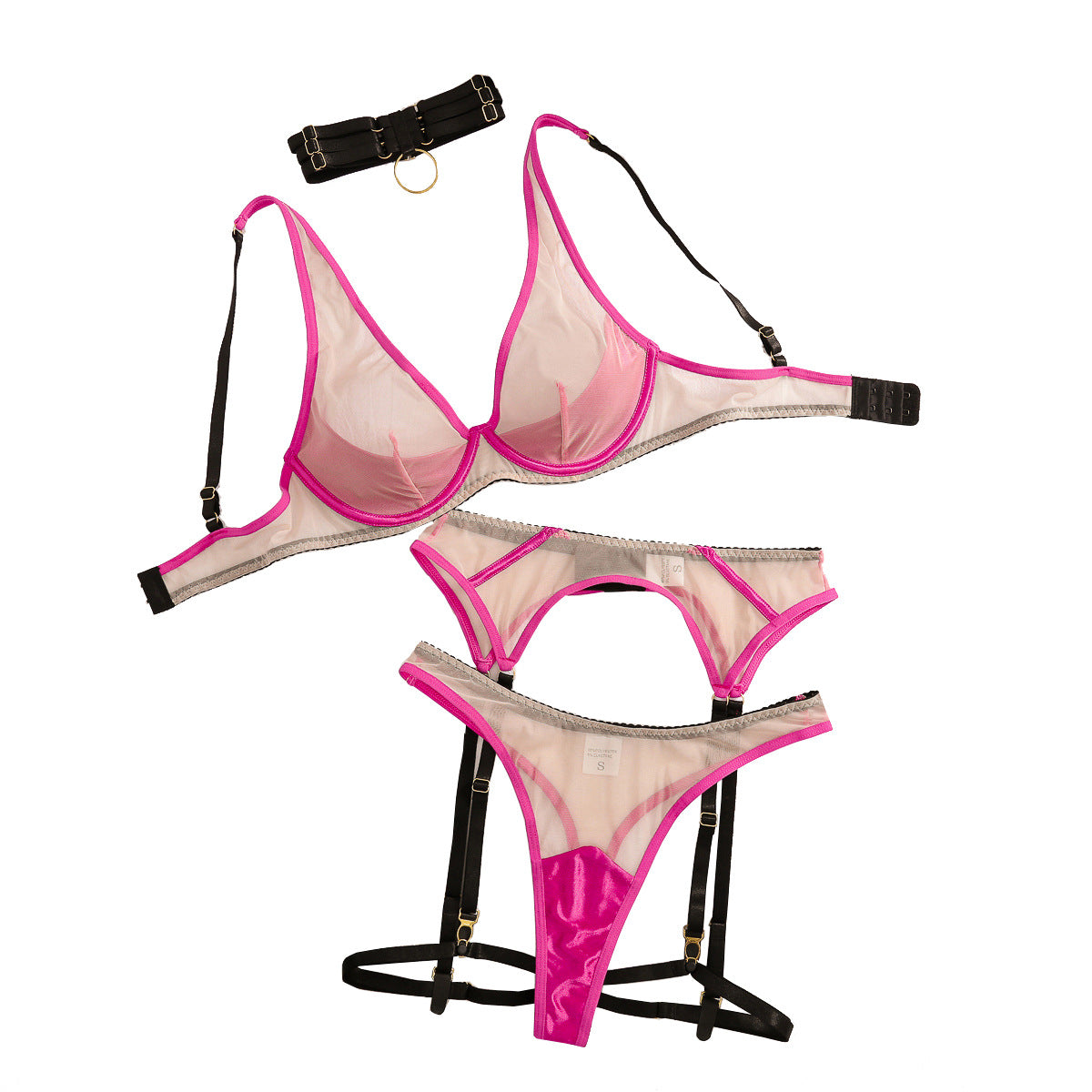 Sexy outfit with see through mesh low cut and sexy lingerie garter belt for women