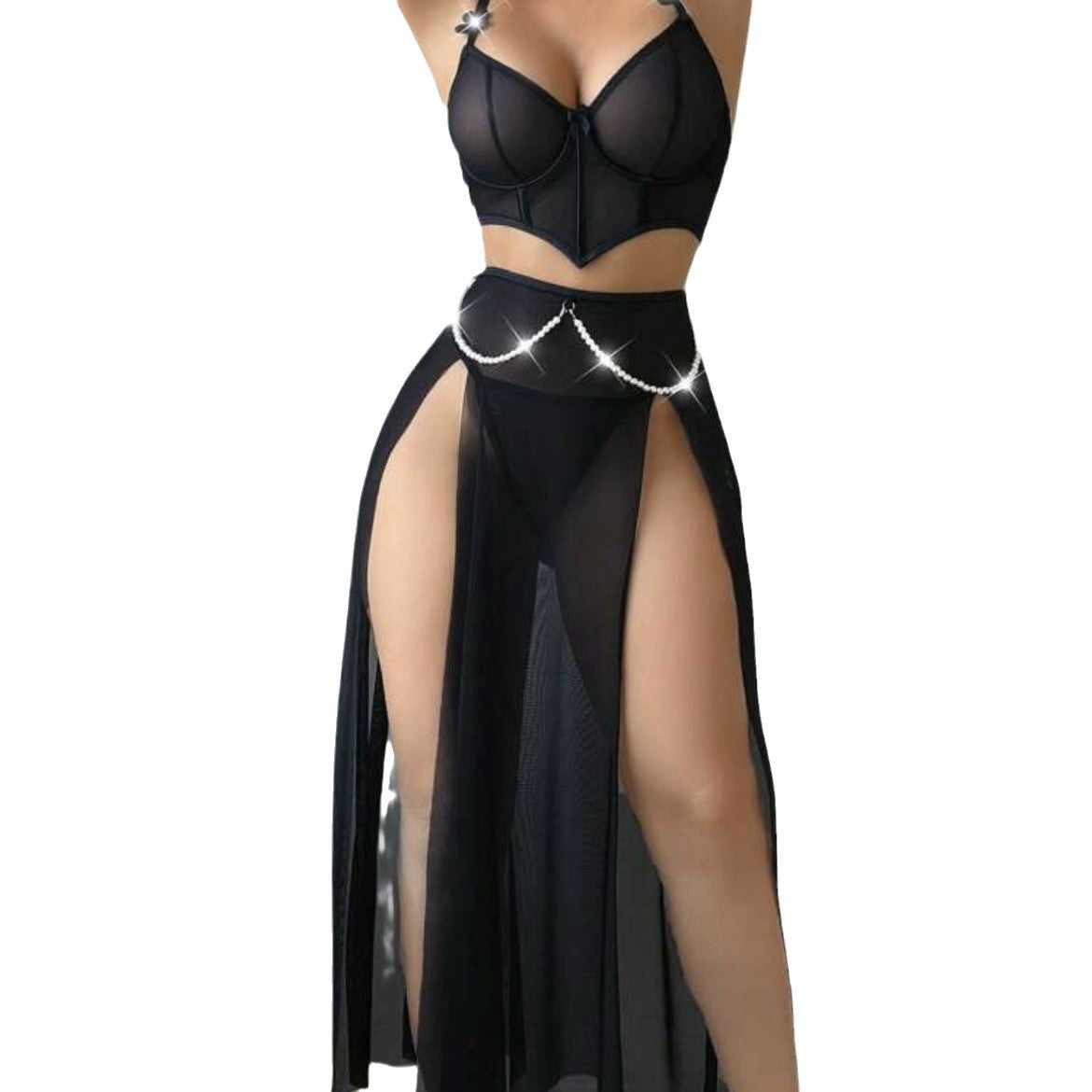 Sexy Underwear Pure Desire Transparent Mesh Slit Nightgown Wholesale Erotic Lingerie for Women