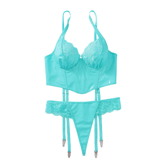 Sexy lace lingerie women gather together ultra-thin new suspender lace bra set