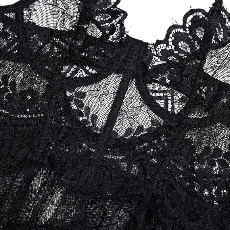 Sexy Lace Mesh Splicing Transparent Three-Piece Lingerie Set