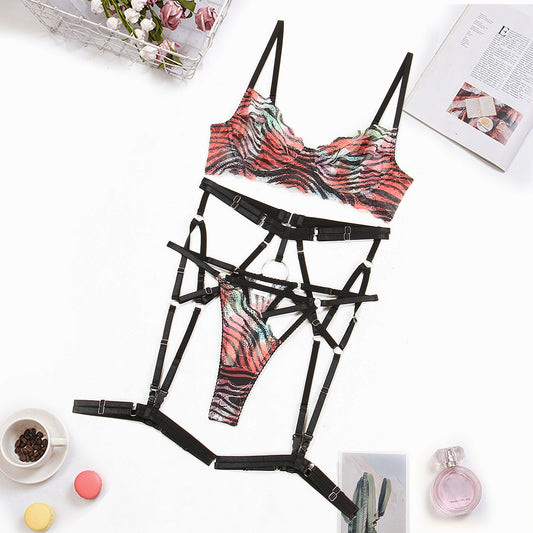 Colorful tie dye printed sexy mesh two-piece set