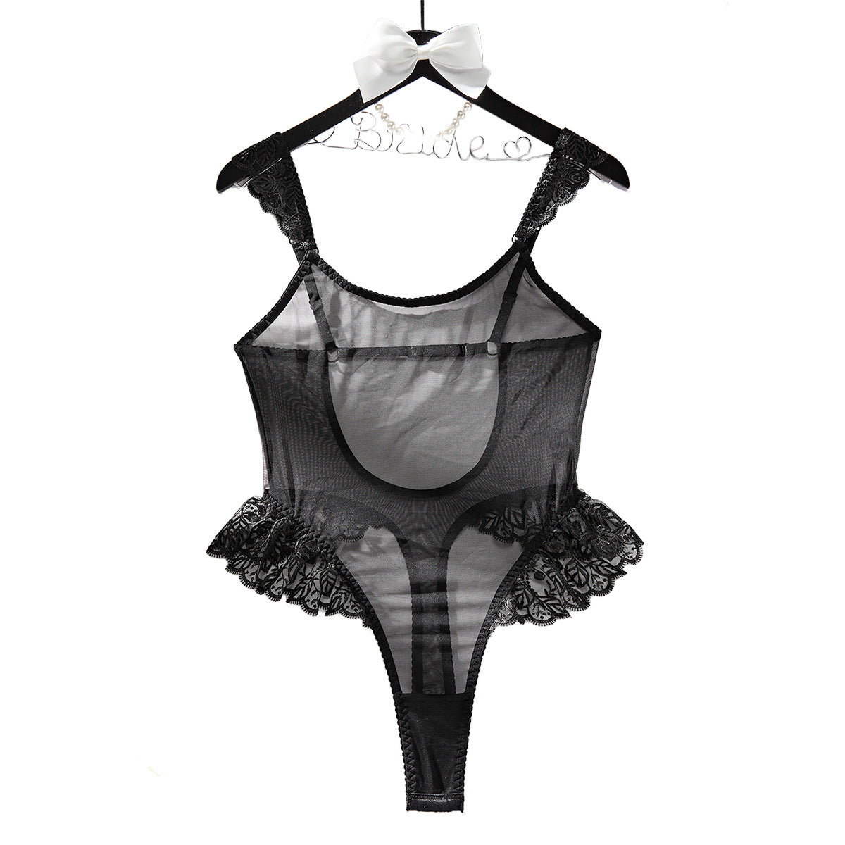 Lotus leaf edge spliced mesh sexy perspective backless shapewear