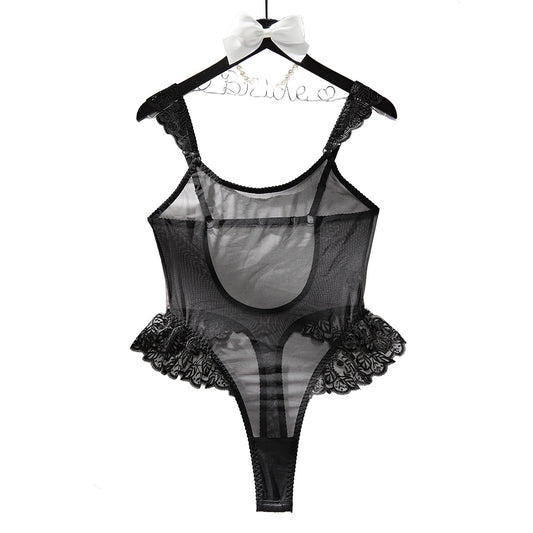 Lotus leaf edge spliced mesh sexy perspective backless shapewear