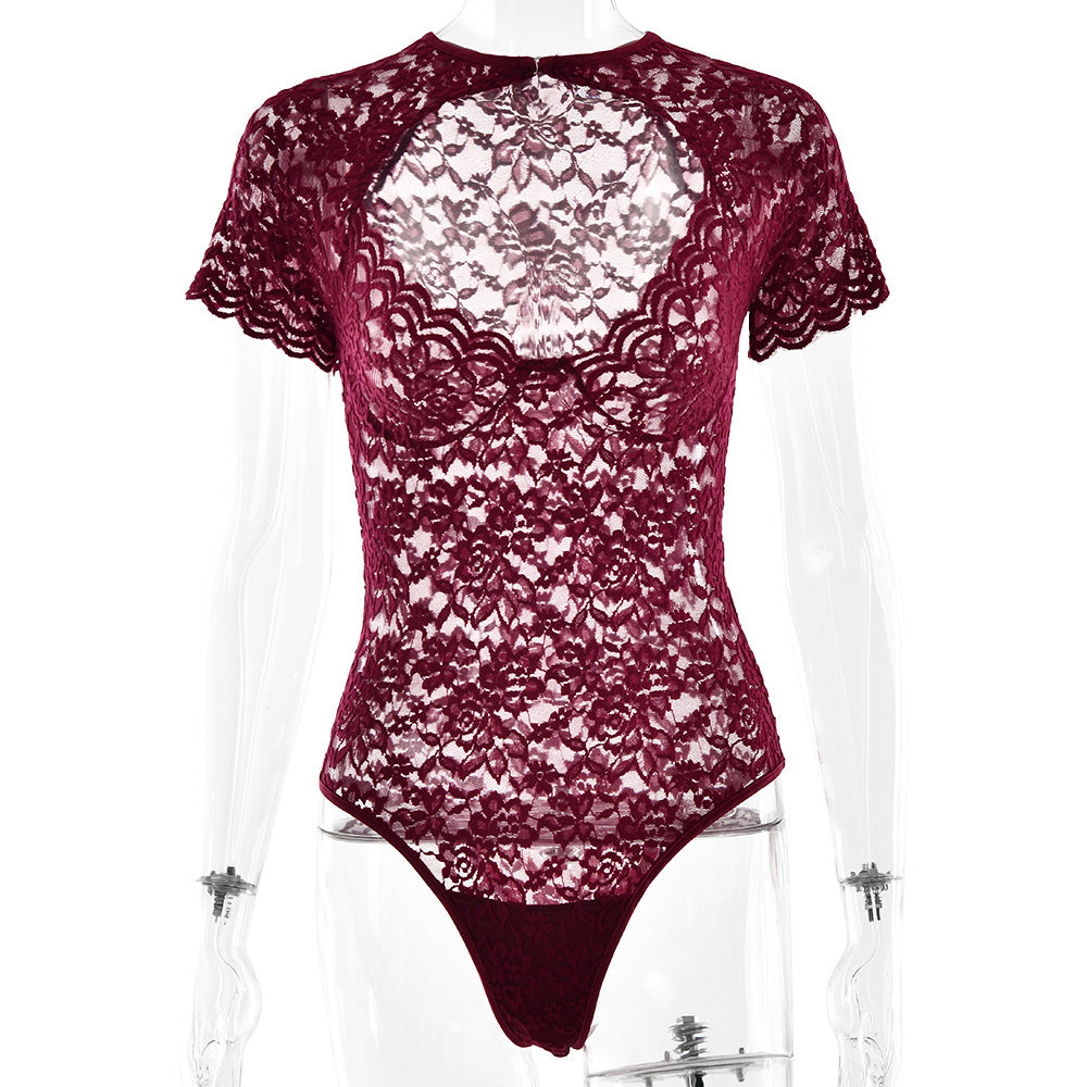 Sexy Lace Base Layer Women's Hollow Out Fitted One-Piece Top