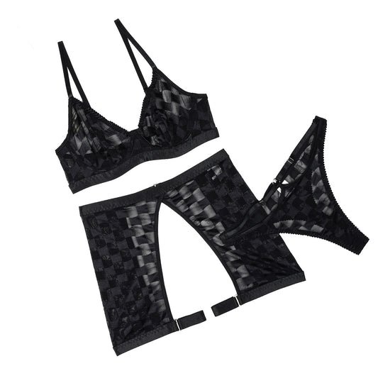 New mesh mesh sexy lingerie three piece set