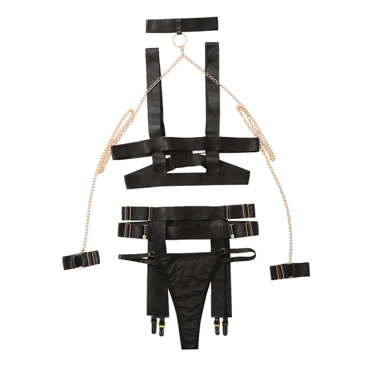 New lingerie six piece chain seductive and sexy restraint women's black erotic suit