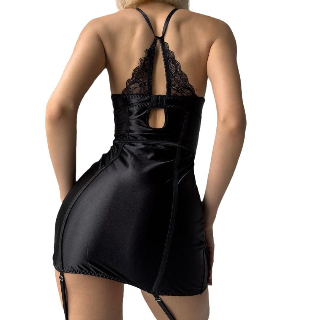 Lace Sheer Wrap Chest Halter Push-Up Underwire Sleepwear Women's Sexy Romper