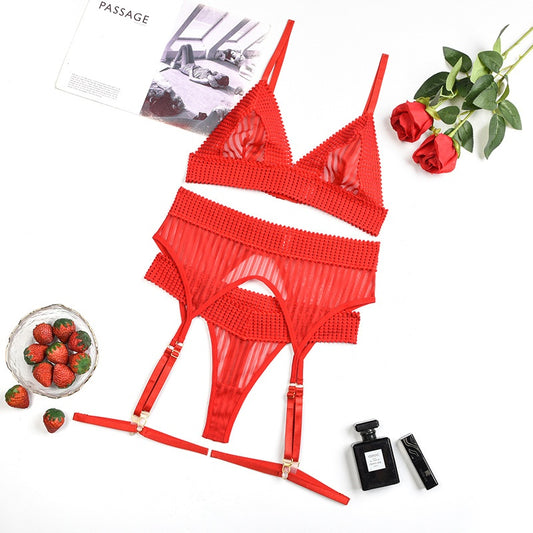 Complex Craftsmanship Triangle Cup Weaving Sexy Underwear Four Piece Set